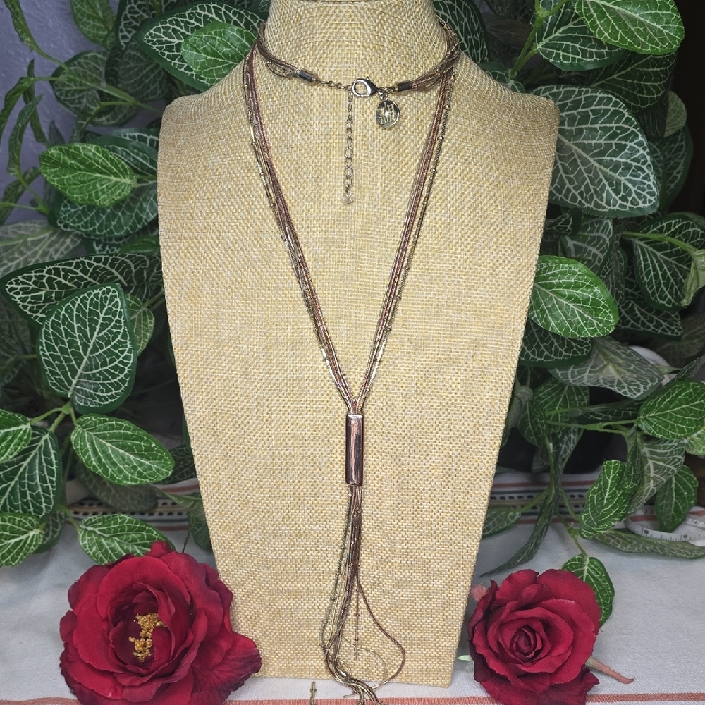 WHBM Gold, Rose Gold,  & Silver Tones Multi-Strand Tassel Necklace